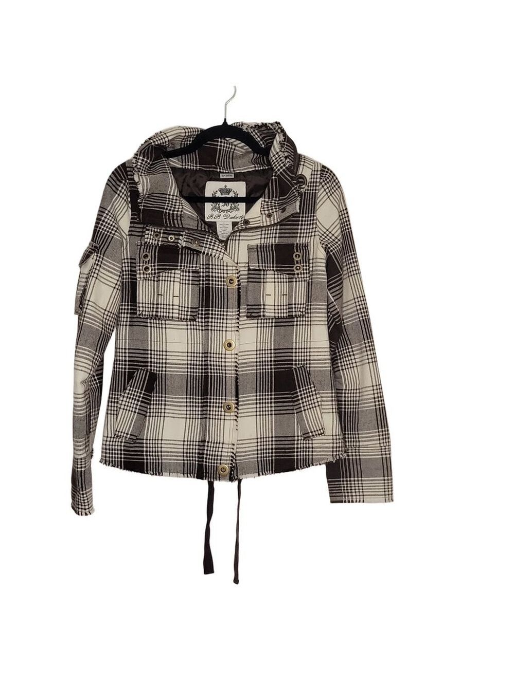 Women's BB Dakota Plaid Utility Jacket Small Brown White